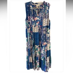 NWT Umgee Patchwork Blue Midi Dress